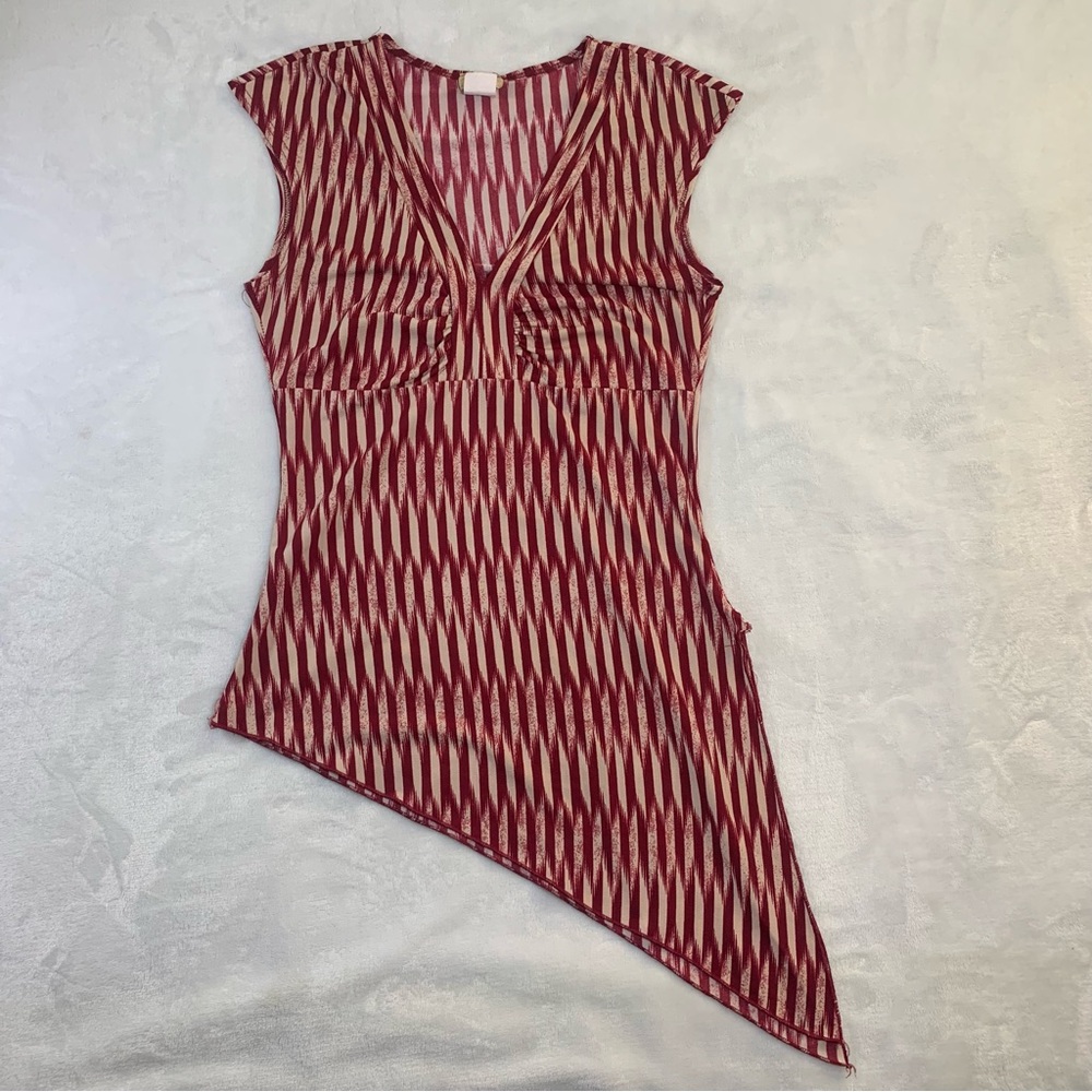 Y2k red stripe asymmetrical top